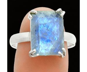 Faceted Rainbow Moonstone Ring size-10 SDR243964 R-1020, 10x14 mm