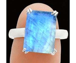 Faceted Rainbow Moonstone Ring size-9 SDR243965 R-1020, 10x14 mm