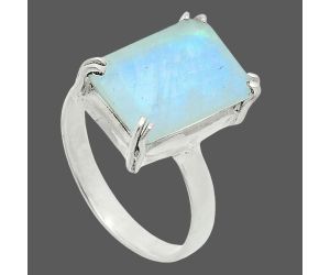 Faceted Rainbow Moonstone Ring size-9 SDR243965 R-1020, 10x14 mm