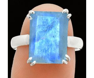 Faceted Rainbow Moonstone Ring size-8 SDR243967 R-1020, 10x14 mm