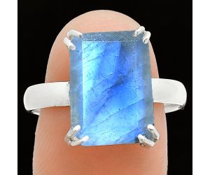 Faceted Rainbow Moonstone Ring size-9 SDR243970 R-1020, 10x14 mm