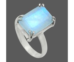 Faceted Rainbow Moonstone Ring size-9 SDR243970 R-1020, 10x14 mm