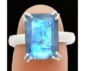 Faceted Rainbow Moonstone Ring size-9 SDR243971 R-1020, 10x14 mm