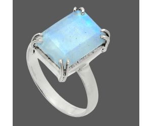 Faceted Rainbow Moonstone Ring size-9 SDR243971 R-1020, 10x14 mm