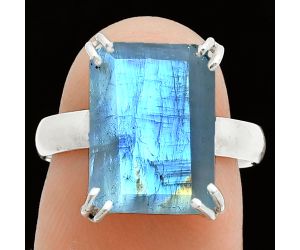 Faceted Rainbow Moonstone Ring size-7 SDR243972 R-1020, 10x14 mm