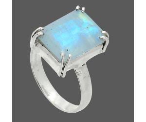 Faceted Rainbow Moonstone Ring size-7 SDR243972 R-1020, 10x14 mm