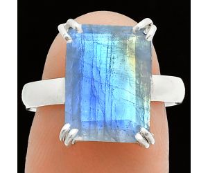 Faceted Rainbow Moonstone Ring size-8 SDR243975 R-1020, 10x14 mm