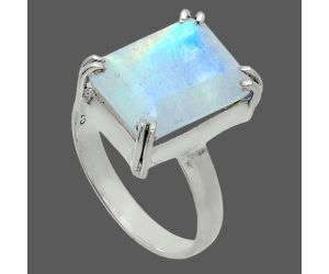 Faceted Rainbow Moonstone Ring size-8 SDR243975 R-1020, 10x14 mm