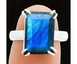 Faceted Blue Labradorite Ring size-8 SDR243982 R-1020, 10x14 mm