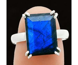 Faceted Blue Labradorite Ring size-8 SDR243990 R-1020, 10x14 mm