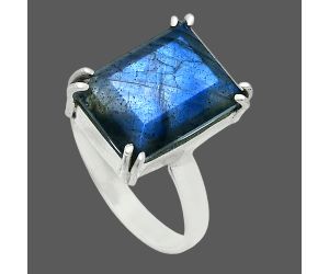 Faceted Blue Labradorite Ring size-8 SDR243990 R-1020, 10x14 mm