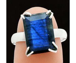 Faceted Blue Labradorite Ring size-8 SDR243992 R-1020, 10x14 mm