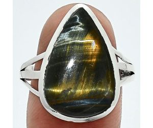 Blue Tiger Eye Ring size-10 SDR244003 R-1006, 13x19 mm