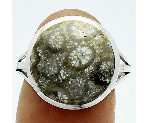 Flower Fossil Coral Ring size-9 SDR244026 R-1006, 14x14 mm