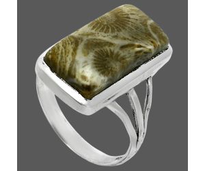 Flower Fossil Coral Ring size-9.5 SDR244073 R-1006, 10x19 mm