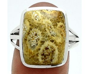 Flower Fossil Coral Ring size-10 SDR244075 R-1006, 13x17 mm