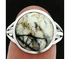 Authentic White Buffalo Turquoise Nevada Ring size-9 SDR244076 R-1006, 13x13 mm