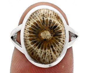 Flower Fossil Coral Ring size-7 SDR244173 R-1005, 11x15 mm