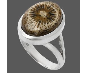 Flower Fossil Coral Ring size-7 SDR244173 R-1005, 11x15 mm