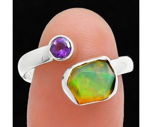 Ethiopian Opal Rough and Amethyst Ring size-8 SDR244540 R-1205, 7x9 mm