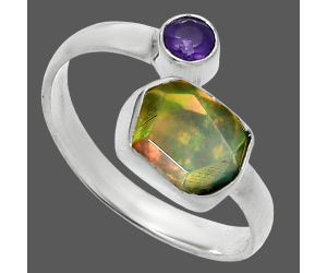 Ethiopian Opal Rough and Amethyst Ring size-8 SDR244540 R-1205, 7x9 mm