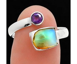 Ethiopian Opal Rough and Amethyst Ring size-8.5 SDR244542 R-1205, 7x9 mm