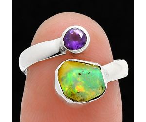 Ethiopian Opal Rough and Amethyst Ring size-6 SDR244543 R-1205, 7x8 mm