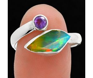 Ethiopian Opal Rough and Amethyst Ring size-9.5 SDR244544 R-1205, 7x13 mm