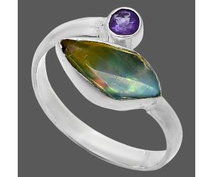 Ethiopian Opal Rough and Amethyst Ring size-9.5 SDR244544 R-1205, 7x13 mm