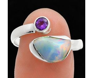 Ethiopian Opal Rough and Amethyst Ring size-9 SDR244545 R-1205, 7x11 mm