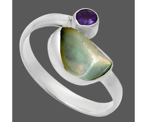 Ethiopian Opal Rough and Amethyst Ring size-9 SDR244545 R-1205, 7x11 mm