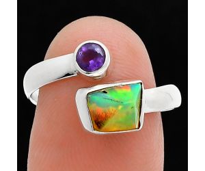 Ethiopian Opal Rough and Amethyst Ring size-7.5 SDR244546 R-1205, 5x10 mm