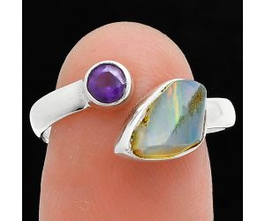 Ethiopian Opal Rough and Amethyst Ring size-7.5 SDR244549 R-1205, 6x9 mm