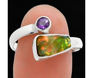 Ethiopian Opal Rough and Amethyst Ring size-9.5 SDR244550 R-1205, 7x11 mm