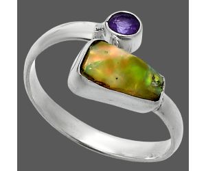 Ethiopian Opal Rough and Amethyst Ring size-9.5 SDR244550 R-1205, 7x11 mm