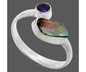 Ethiopian Opal Rough and Amethyst Ring size-8 SDR244553 R-1205, 5x10 mm