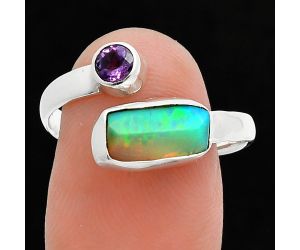 Ethiopian Opal Rough and Amethyst Ring size-9 SDR244557 R-1205, 6x11 mm