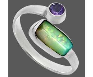 Ethiopian Opal Rough and Amethyst Ring size-9 SDR244557 R-1205, 6x11 mm