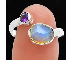 Ethiopian Opal Rough and Amethyst Ring size-7.5 SDR244558 R-1205, 7x9 mm