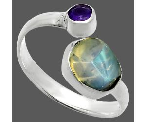 Ethiopian Opal Rough and Amethyst Ring size-7.5 SDR244558 R-1205, 7x9 mm