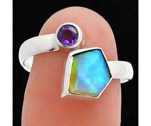 Ethiopian Opal Rough and Amethyst Ring size-8 SDR244559 R-1205, 7x9 mm