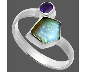 Ethiopian Opal Rough and Amethyst Ring size-8 SDR244559 R-1205, 7x9 mm