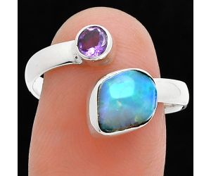 Ethiopian Opal Rough and Amethyst Ring size-9 SDR244560 R-1205, 7x10 mm