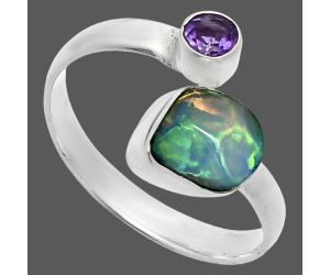 Ethiopian Opal Rough and Amethyst Ring size-9 SDR244560 R-1205, 7x10 mm