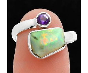 Ethiopian Opal Rough and Amethyst Ring size-7.5 SDR244561 R-1205, 8x11 mm