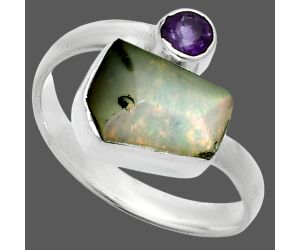 Ethiopian Opal Rough and Amethyst Ring size-7.5 SDR244561 R-1205, 8x11 mm