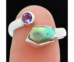 Ethiopian Opal Rough and Amethyst Ring size-7.5 SDR244562 R-1205, 6x9 mm