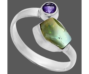 Ethiopian Opal Rough and Amethyst Ring size-7.5 SDR244562 R-1205, 6x9 mm