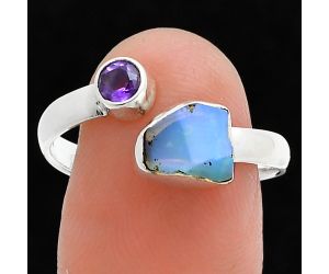 Ethiopian Opal Rough and Amethyst Ring size-8 SDR244563 R-1205, 6x7 mm