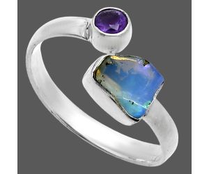 Ethiopian Opal Rough and Amethyst Ring size-8 SDR244563 R-1205, 6x7 mm